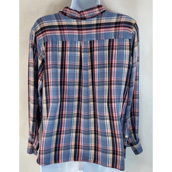 Levis Womens Flannel Shirt XL Boyfriend Fit Blue Plaid Button Up Barrel Cuff - Picture 4 of 10